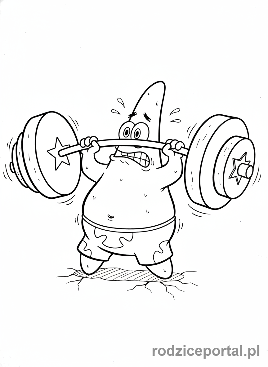 Kolorowanka Spongebob - Patryk podnoszący ciężary.