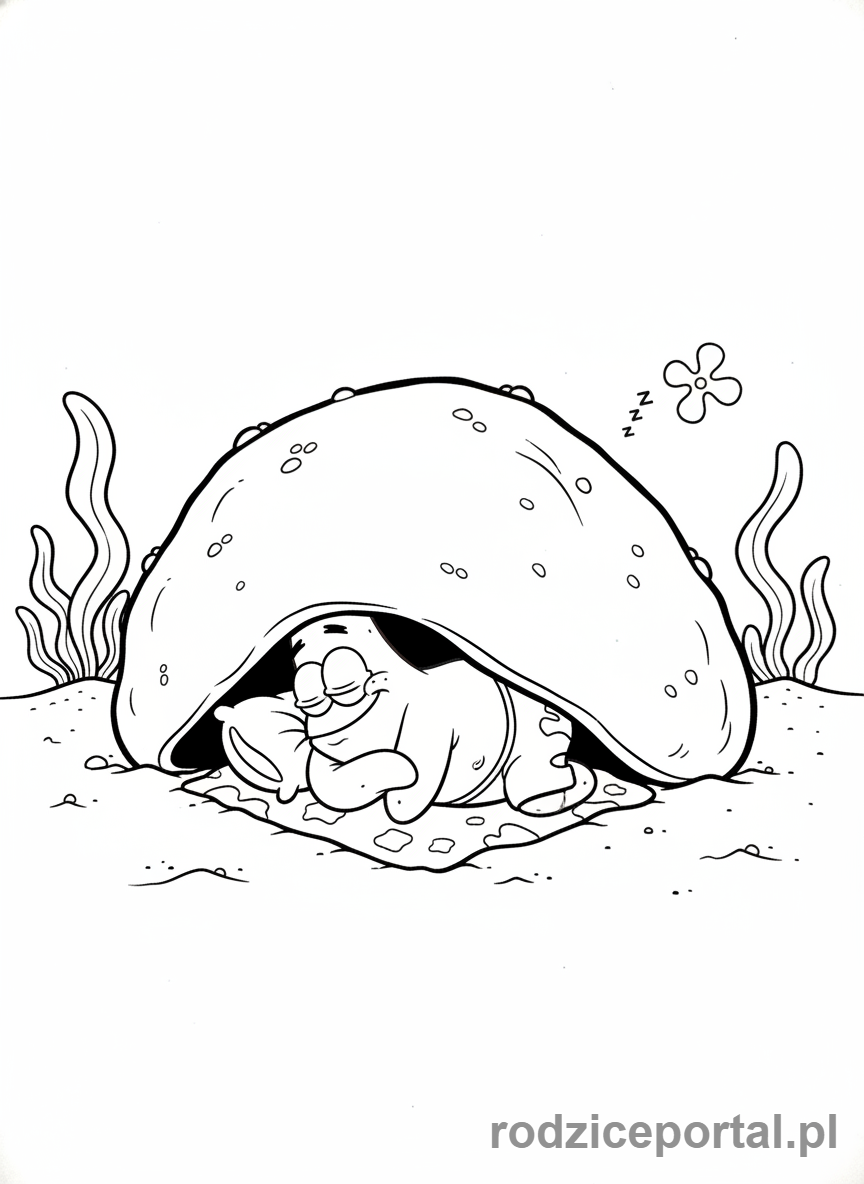 Kolorowanka Spongebob - Patryk śpiący pod kamieniem.