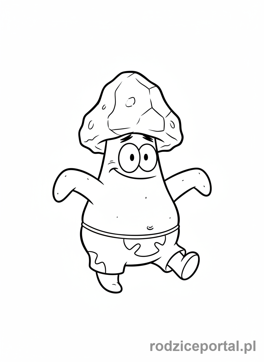 Kolorowanka Spongebob - Patryk z kamieniem na głowie.