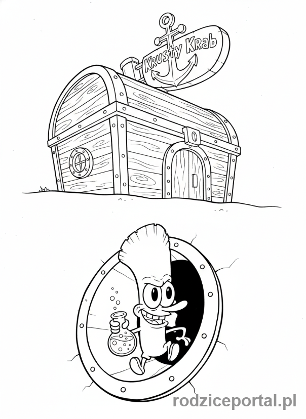 Kolorowanka Spongebob - Plankton próbujący ukraść przepis.