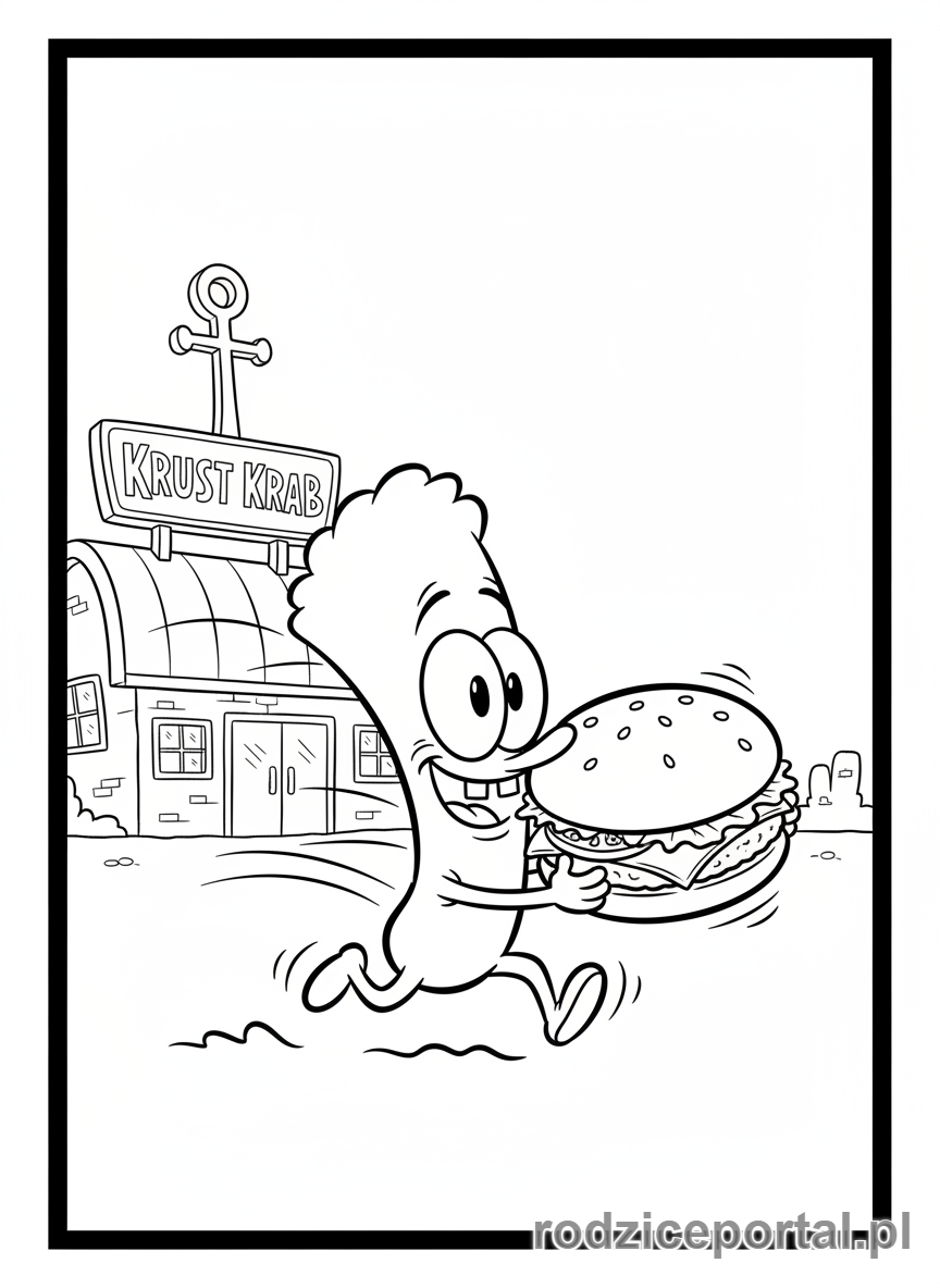 Kolorowanka Spongebob - Plankton uciekający z Krabby Patty.