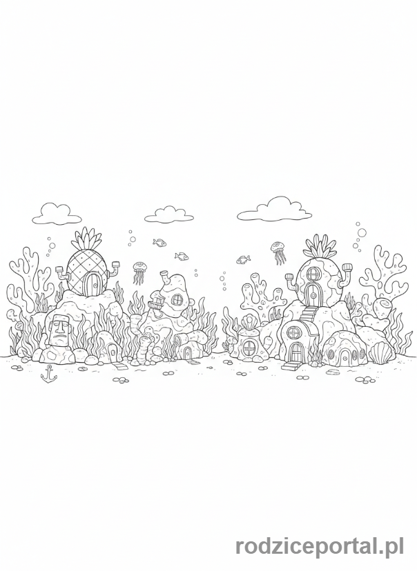 Kolorowanka Spongebob - Podwodny świat Bikini Bottom.