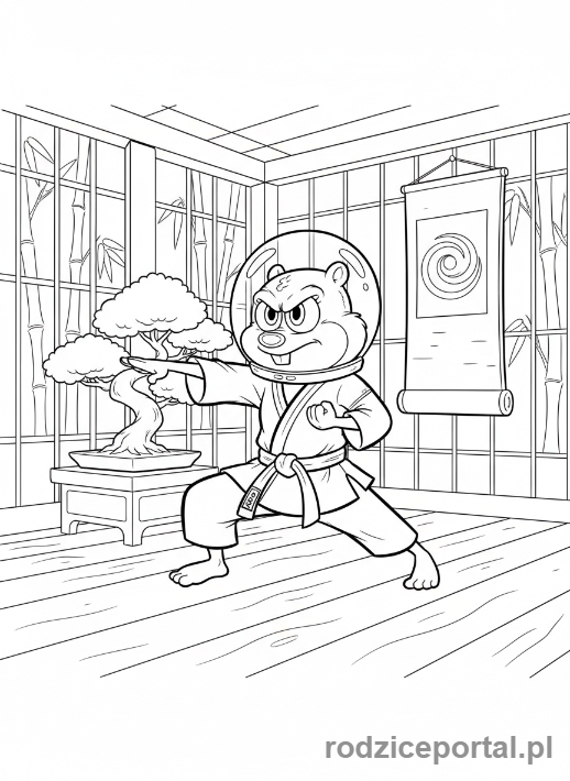 Kolorowanka Spongebob - Sandy walcząca karate.
