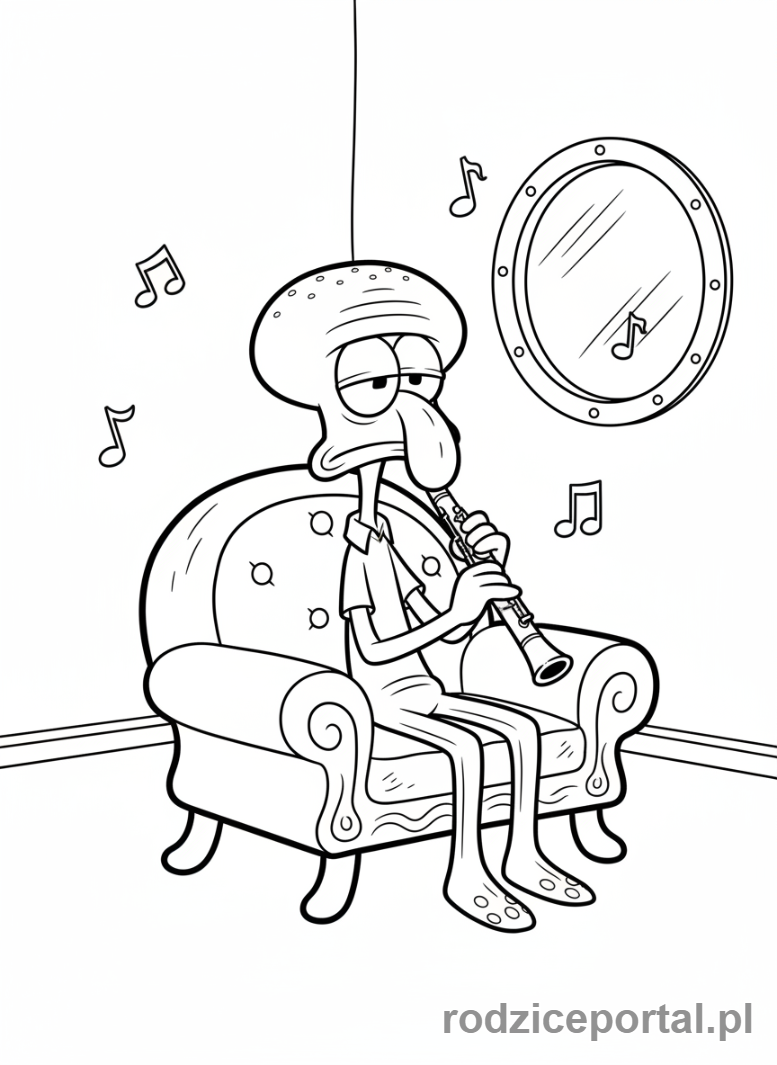 Kolorowanka Spongebob - Skalmar grający na klarnecie.
