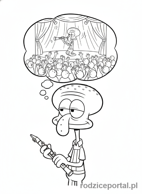 Kolorowanka Spongebob - Skalmar marzący o sławie.