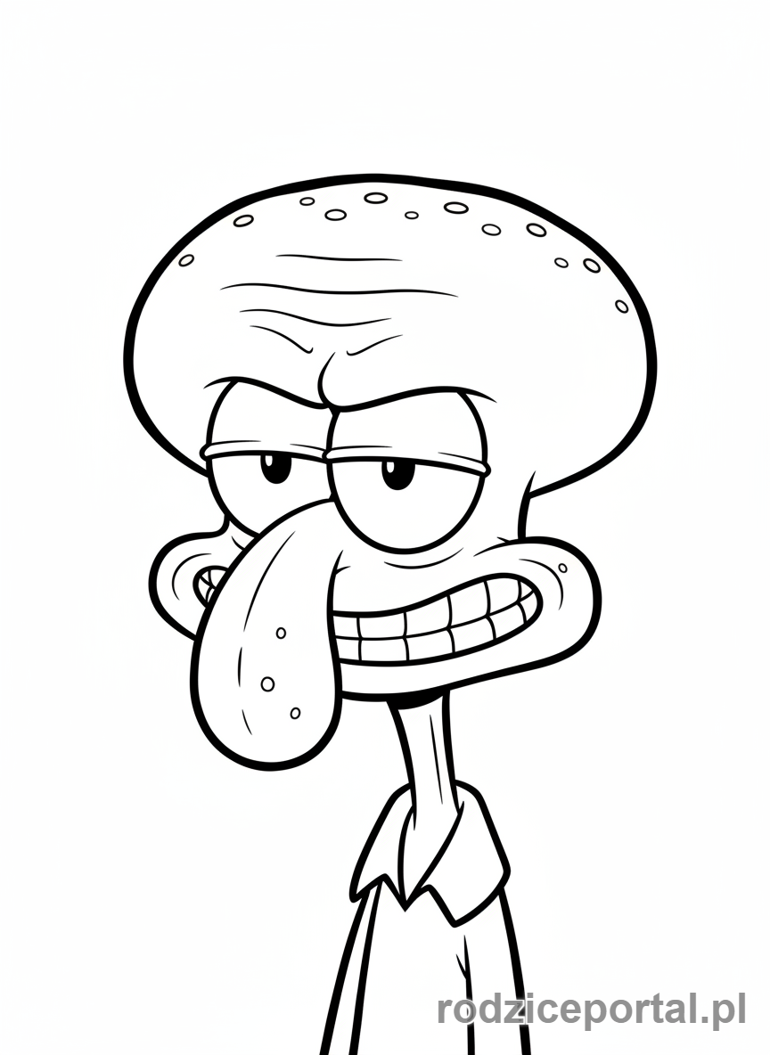 Kolorowanka Spongebob - Skalmar z irytującym uśmiechem.