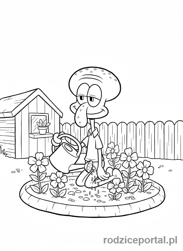 Kolorowanka Spongebob - Skalmar z kwiaciarnią.