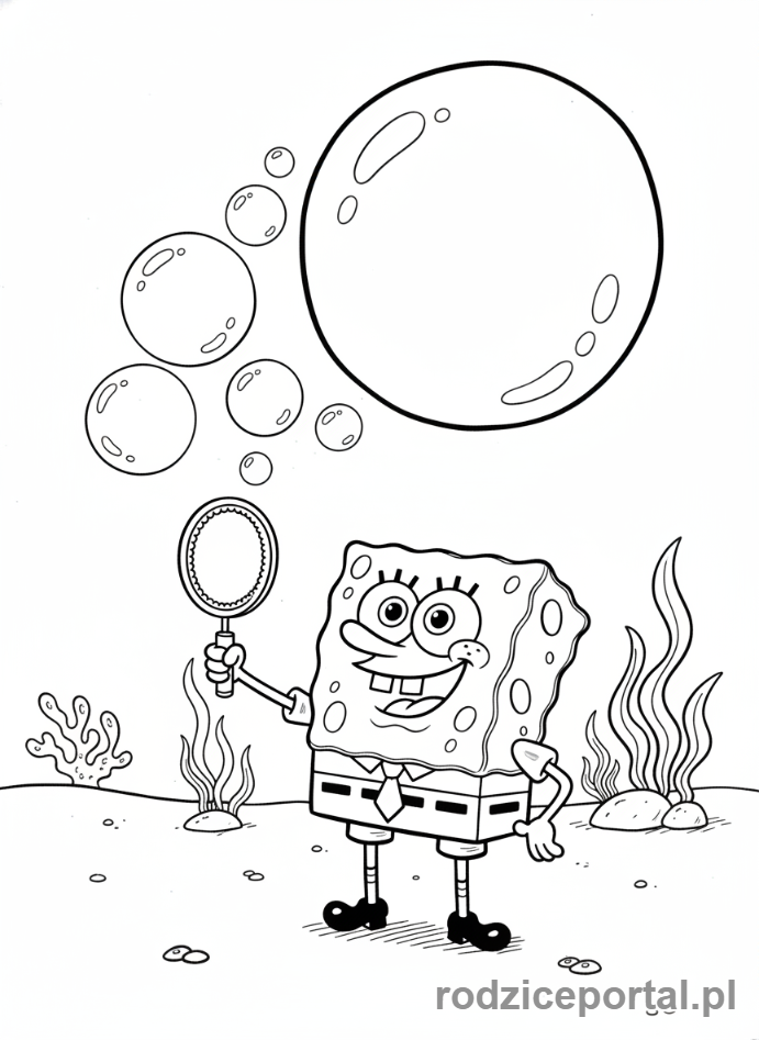Kolorowanka Spongebob - Spongebob dmuchający bańki mydlane.