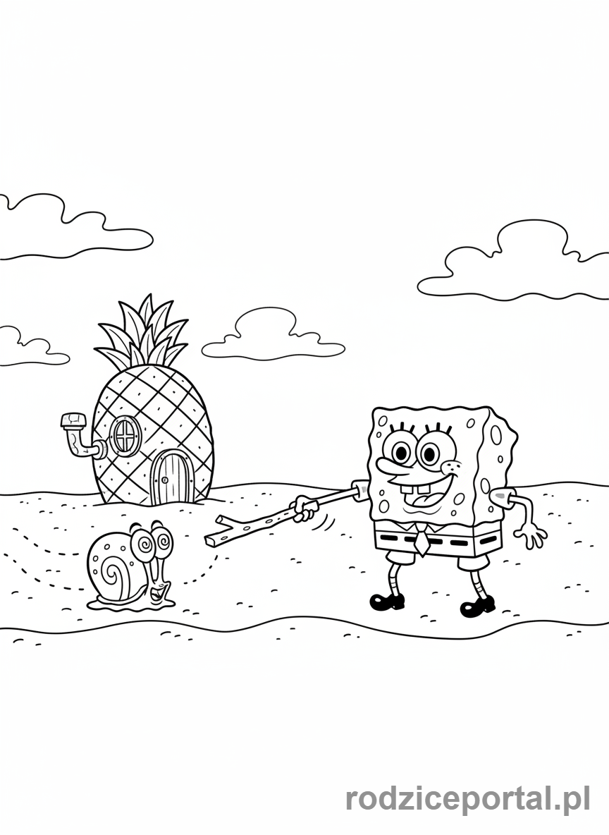 Kolorowanka Spongebob - Spongebob i Gary bawiący się.