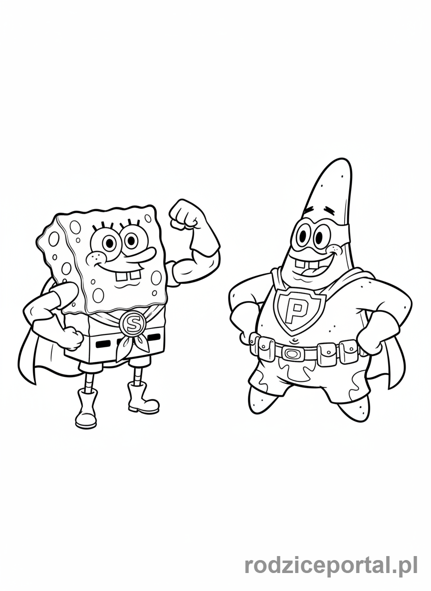 Kolorowanka Spongebob - Spongebob i Patryk bawiący się w superbohaterów.
