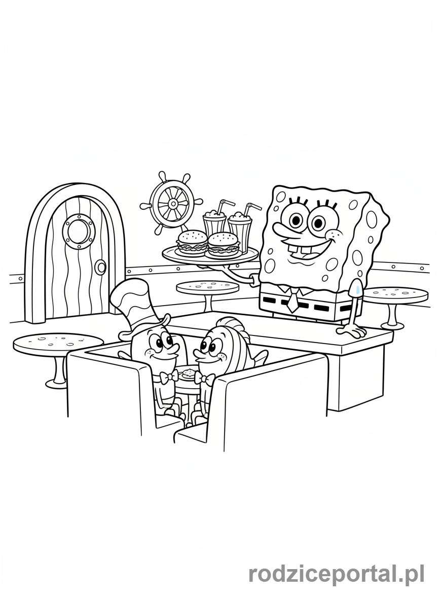 Kolorowanka Spongebob - Spongebob jako kelner.
