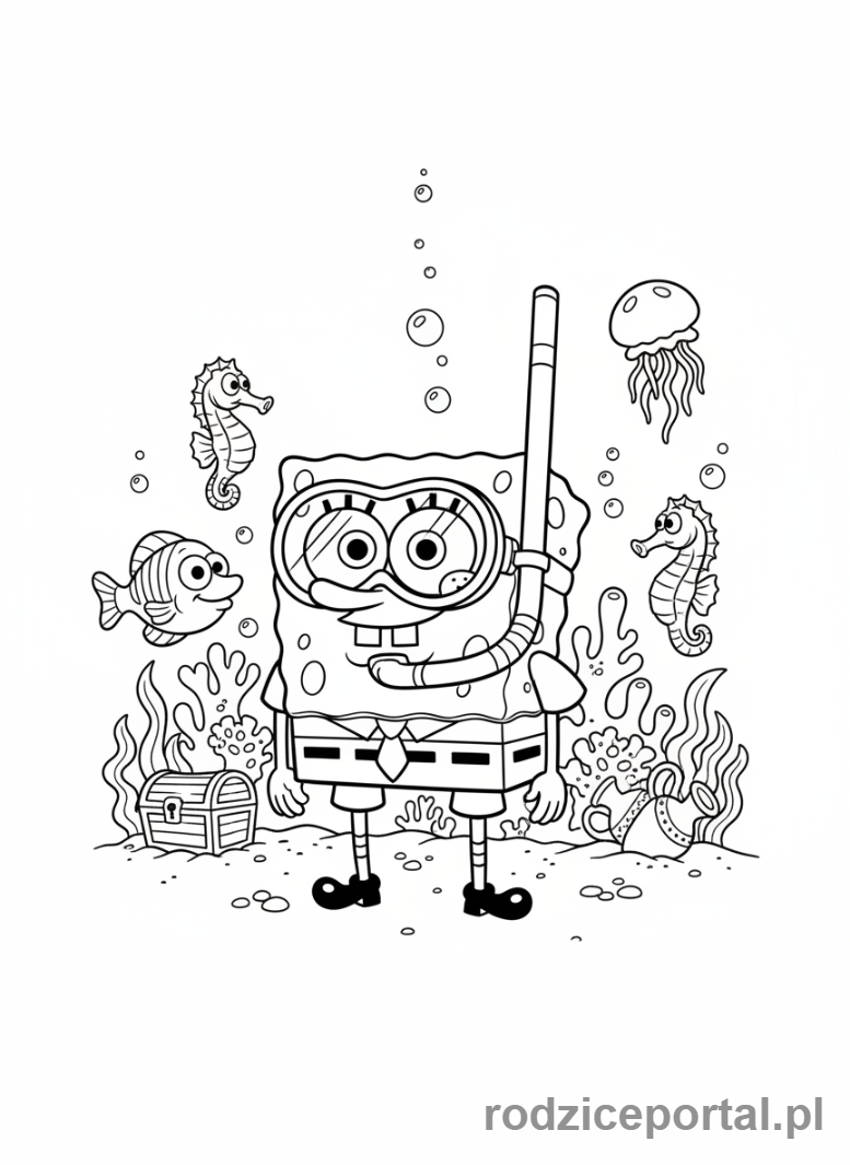 Kolorowanka Spongebob - Spongebob nurkujący.