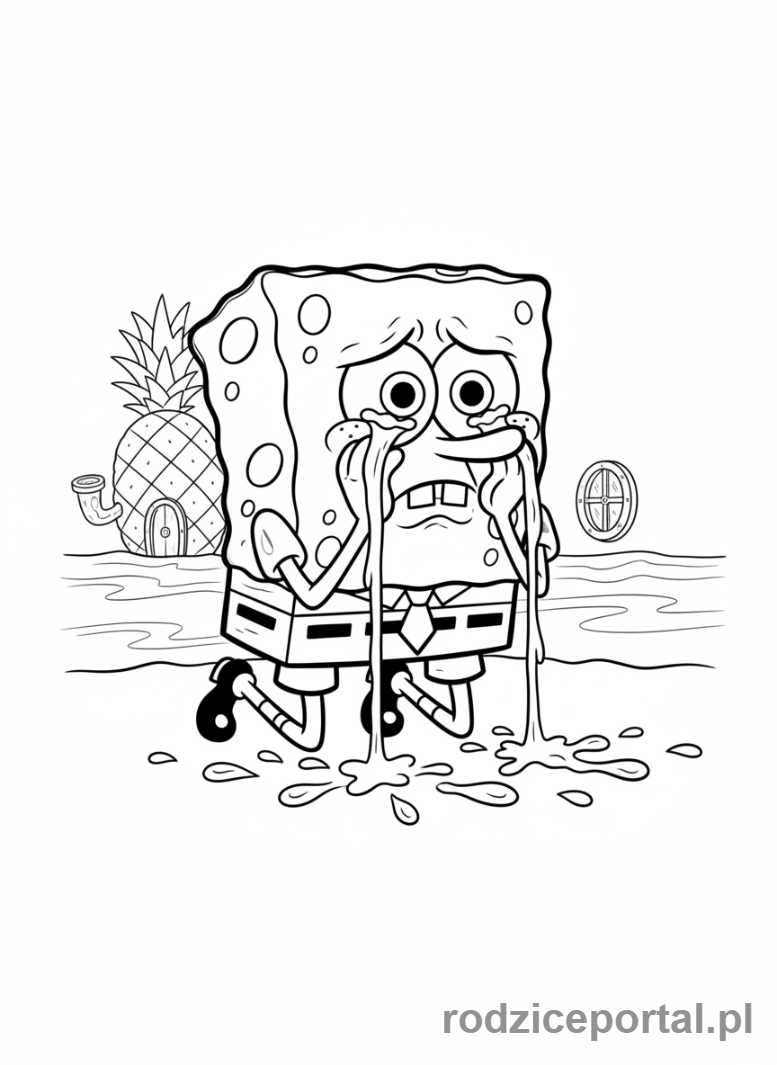 Kolorowanka Spongebob - Spongebob płaczący ze smutku.