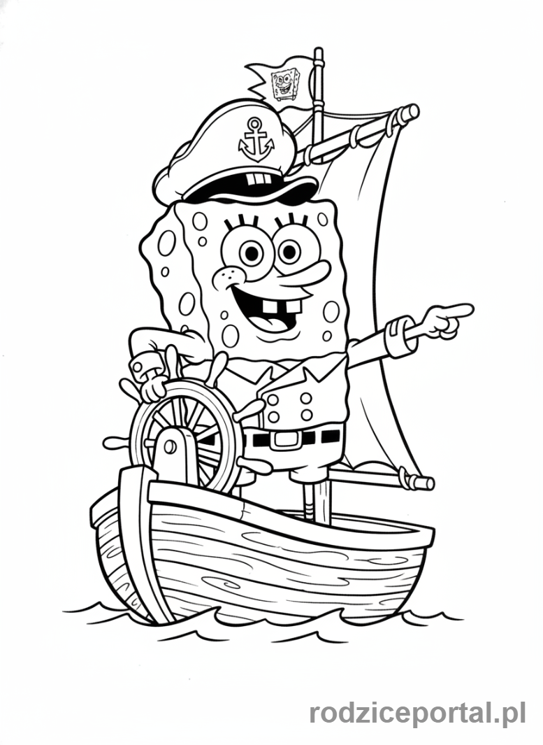 Kolorowanka Spongebob - Spongebob w stroju kapitana.