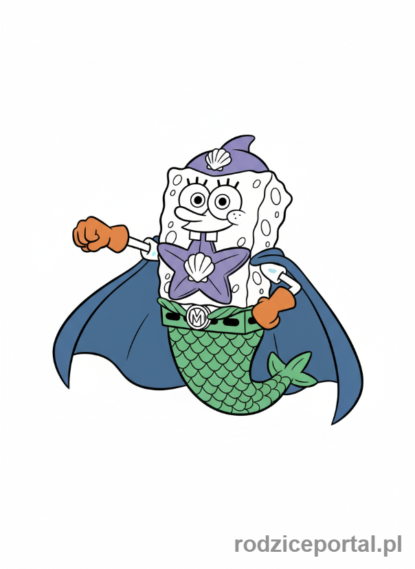 Kolorowanka Spongebob - Spongebob w stroju syreny-mana.
