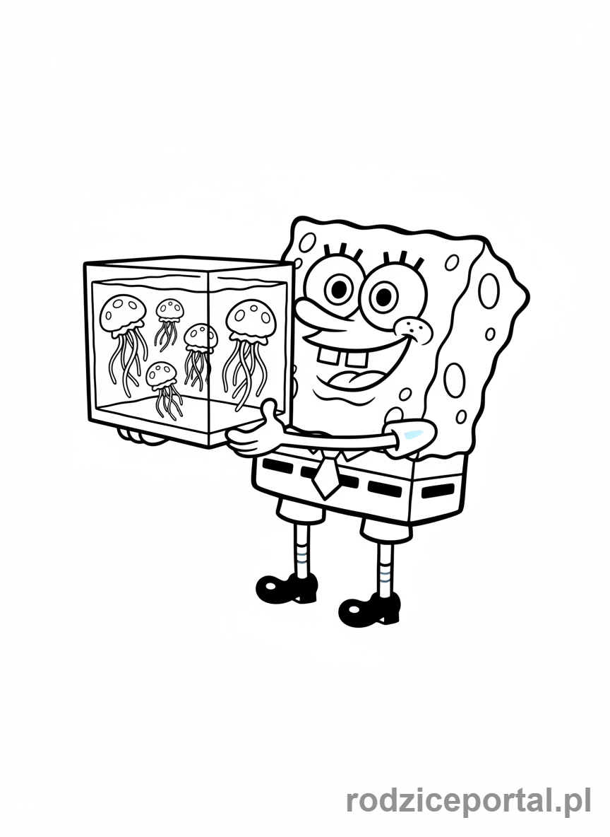 Kolorowanka Spongebob - Spongebob z akwarium meduz.