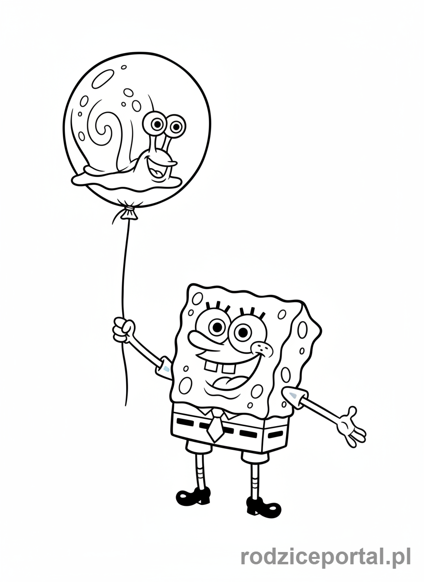 Kolorowanka Spongebob - Spongebob z balonem w kształcie Gary'ego.