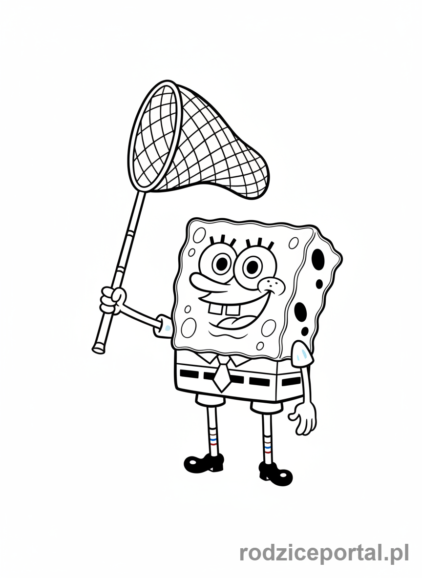 Kolorowanka Spongebob - Spongebob z siatką na meduzy.