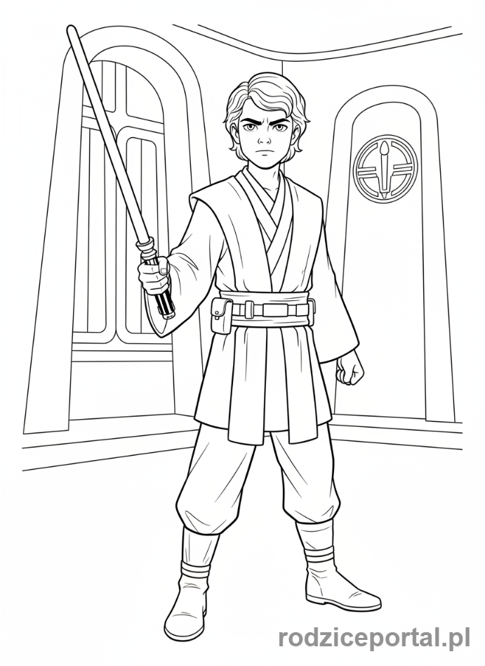 Kolorowanka Star Wars - Anakin Skywalker jako młody Jedi, z mieczem