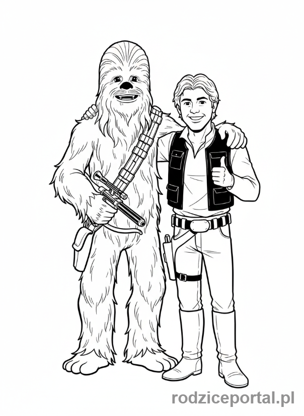 Kolorowanka Star Wars - Chewbacca i Han Solo, uśmiechnięci