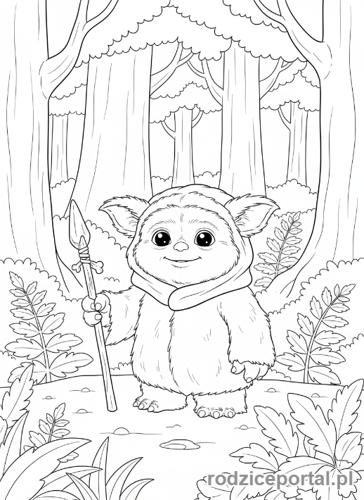 Kolorowanka Star Wars - Ewok z włócznią