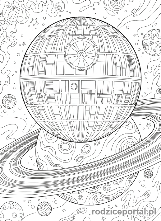 Kolorowanka Star Wars - Gwiazda Śmierci na orbicie, epicki widok