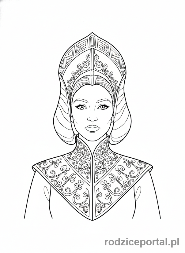 Kolorowanka Star Wars - Księżniczka Amidala w królewskiej szacie, portret