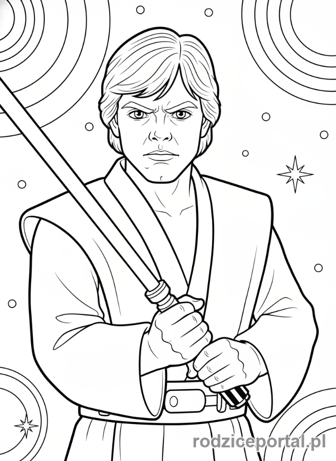 Kolorowanka Star Wars - Luke Skywalker z mieczem świetlnym, widok z bliska