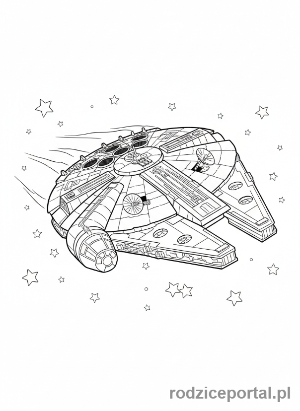 Kolorowanka Star Wars - Millennium Falcon lecący przez kosmos