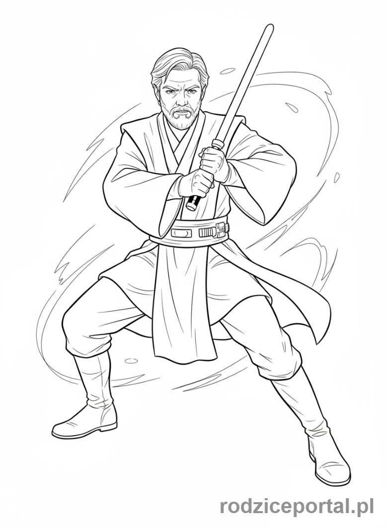 Kolorowanka Star Wars - Obi-Wan Kenobi z mieczem świetlnym, akcja