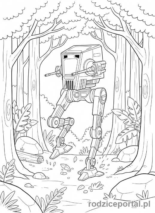 Kolorowanka Star Wars - Pojazd naziemny AT-ST, w ruchu