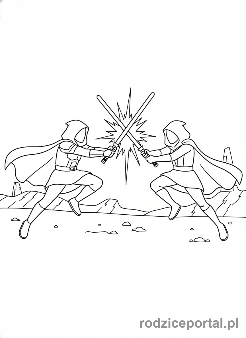 Kolorowanka Star Wars - Pojedynek na miecze świetlne