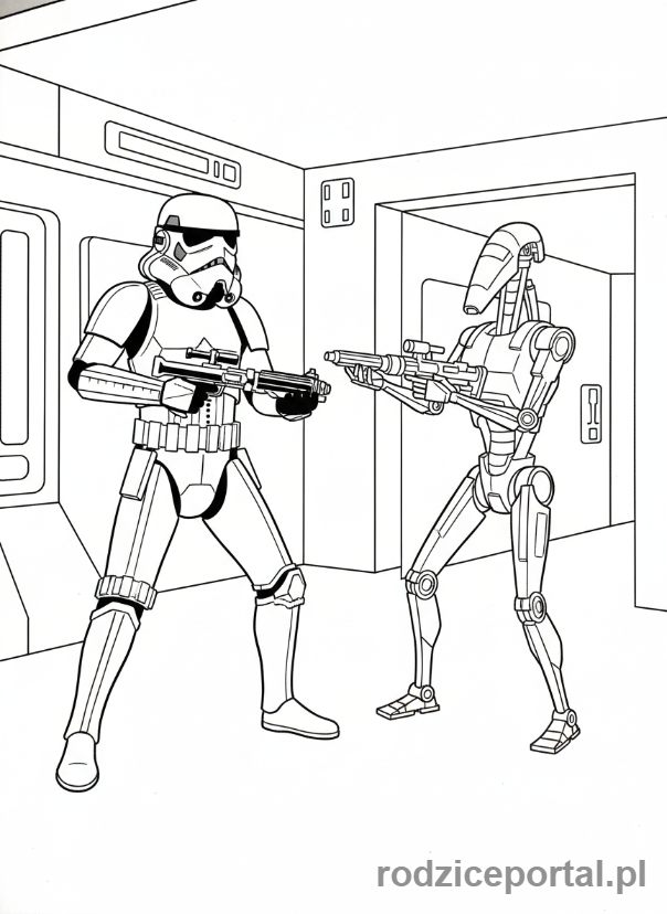 Kolorowanka Star Wars - Szturmowiec i droid bitewny, naprzeciwko