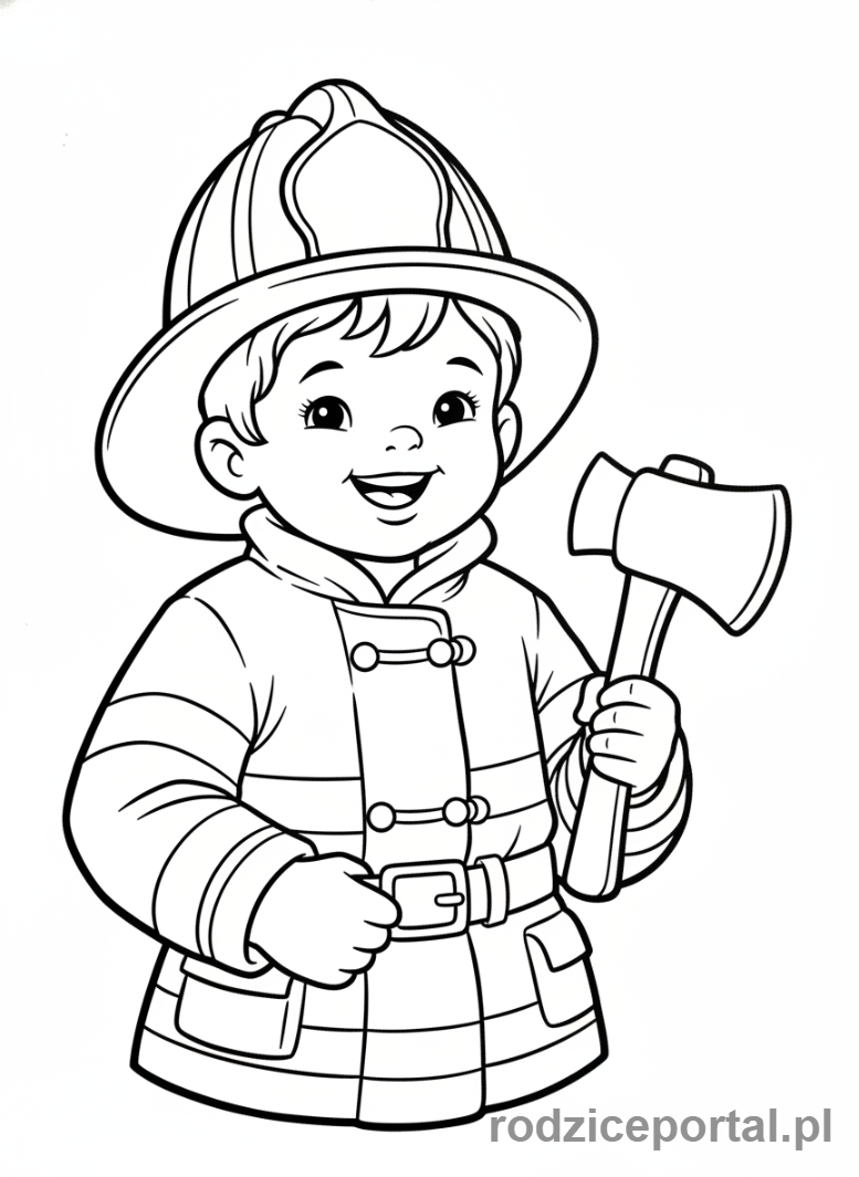 Kolorowanka Straż Pożarna - Mały strażak w kasku.