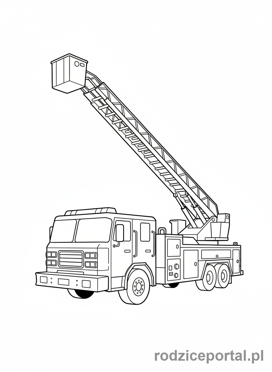 Kolorowanka Straż Pożarna - Samochód drabina z koszem.
