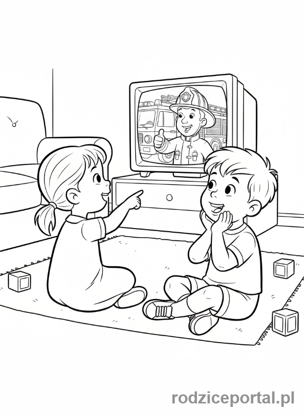 Kolorowanka Strażak Sam - Dzieci podziwiające Strażaka Sama