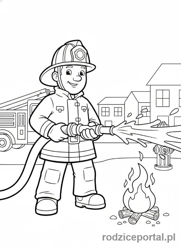 Kolorowanka Strażak Sam - Strażak Sam gasi pożar