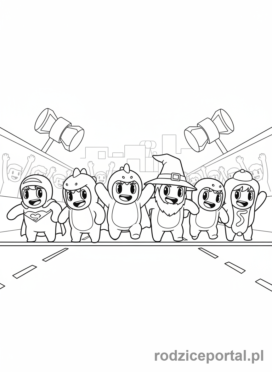 Kolorowanka Stumble Guys - Grupa Stumble Guysów na starcie