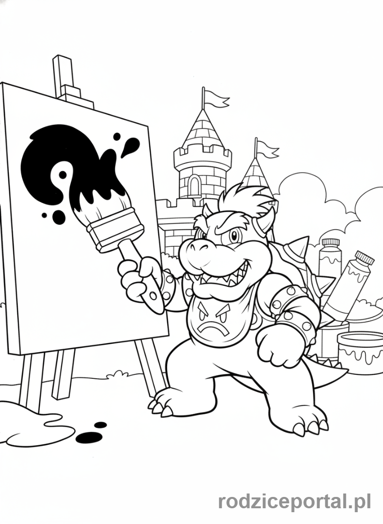 Kolorowanka Super Mario - Bowser Jr. malujący graffiti