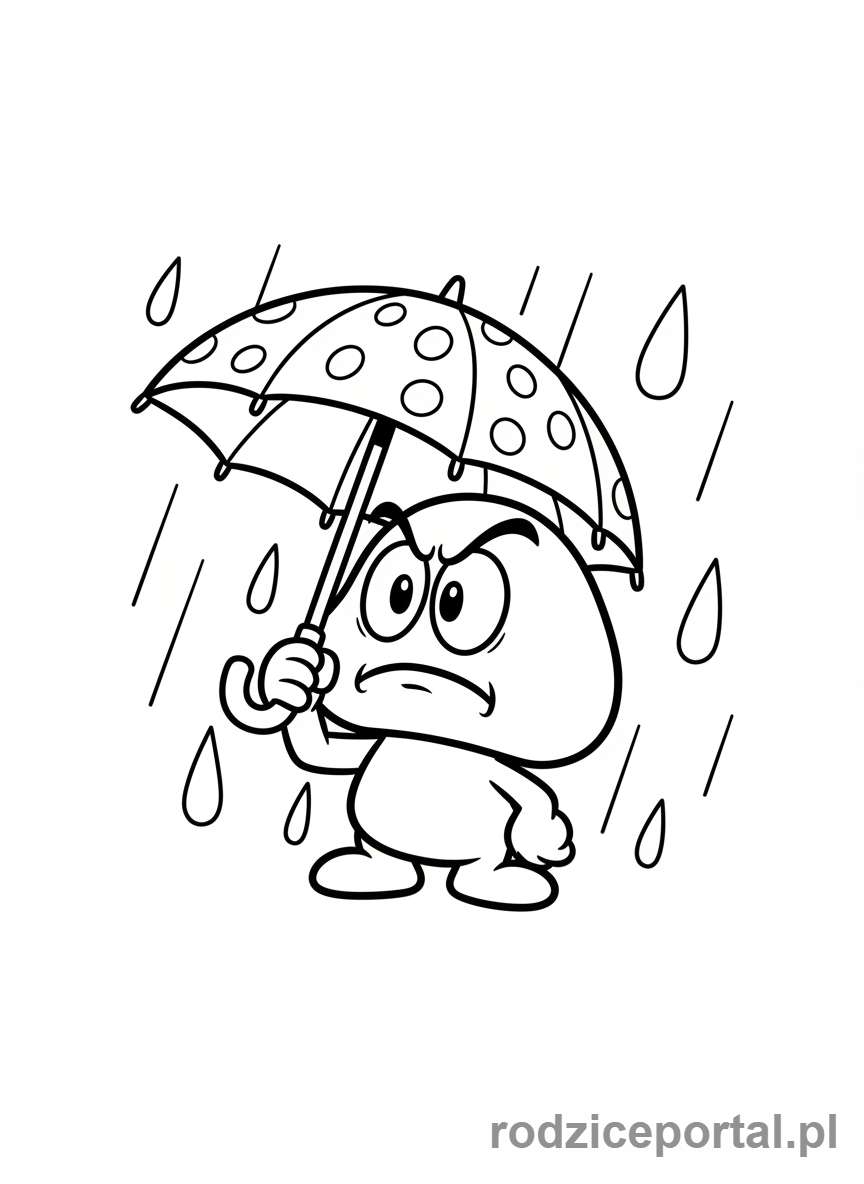 Kolorowanka Super Mario - Goomba z parasolem w deszczu