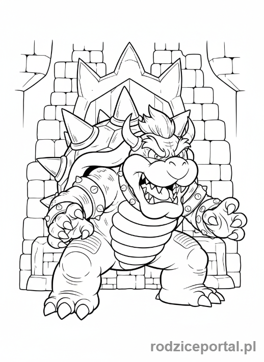 Kolorowanka Super Mario - Groźny Bowser w swojej twierdzy
