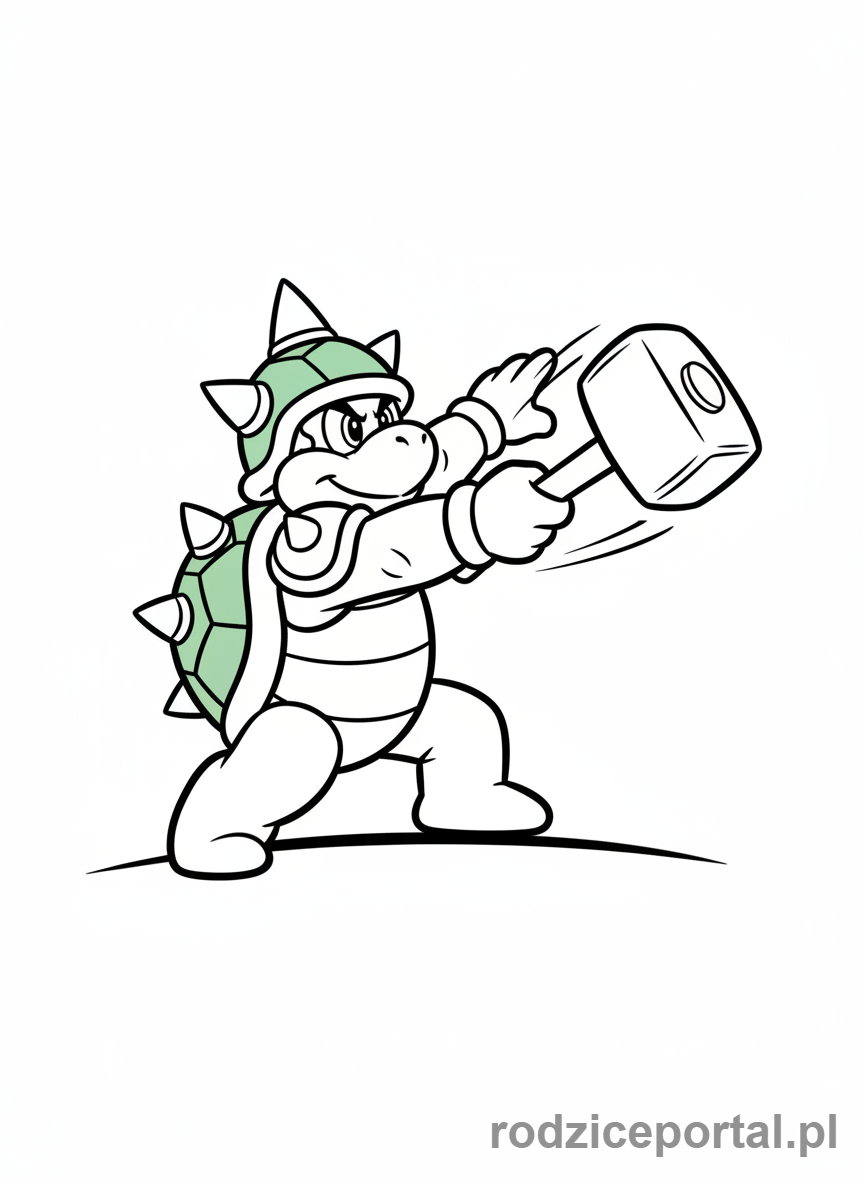 Kolorowanka Super Mario - Hammer Bro rzucający młotem