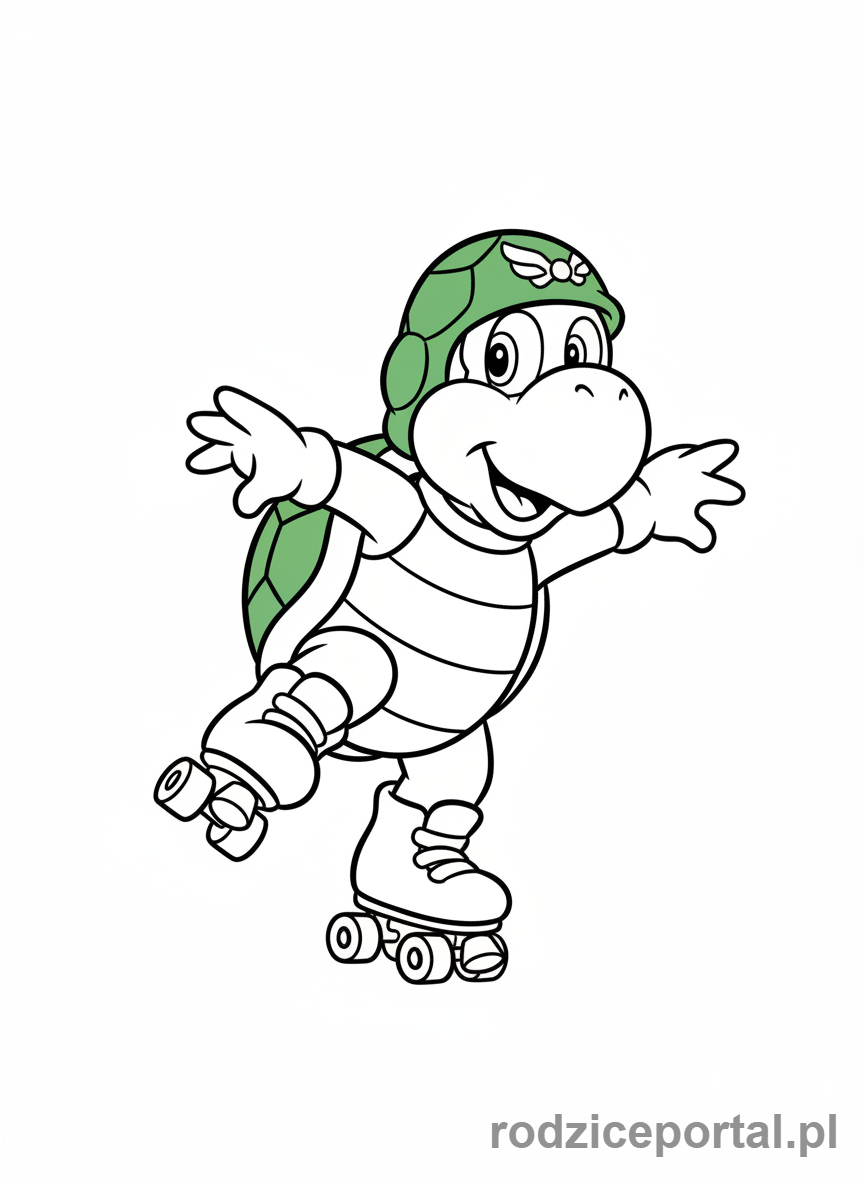 Kolorowanka Super Mario - Koopa Troopa na wrotkach