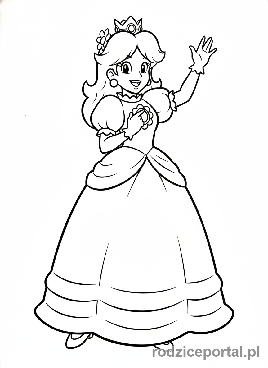 Kolorowanka Super Mario - Księżniczka Daisy machająca z radością