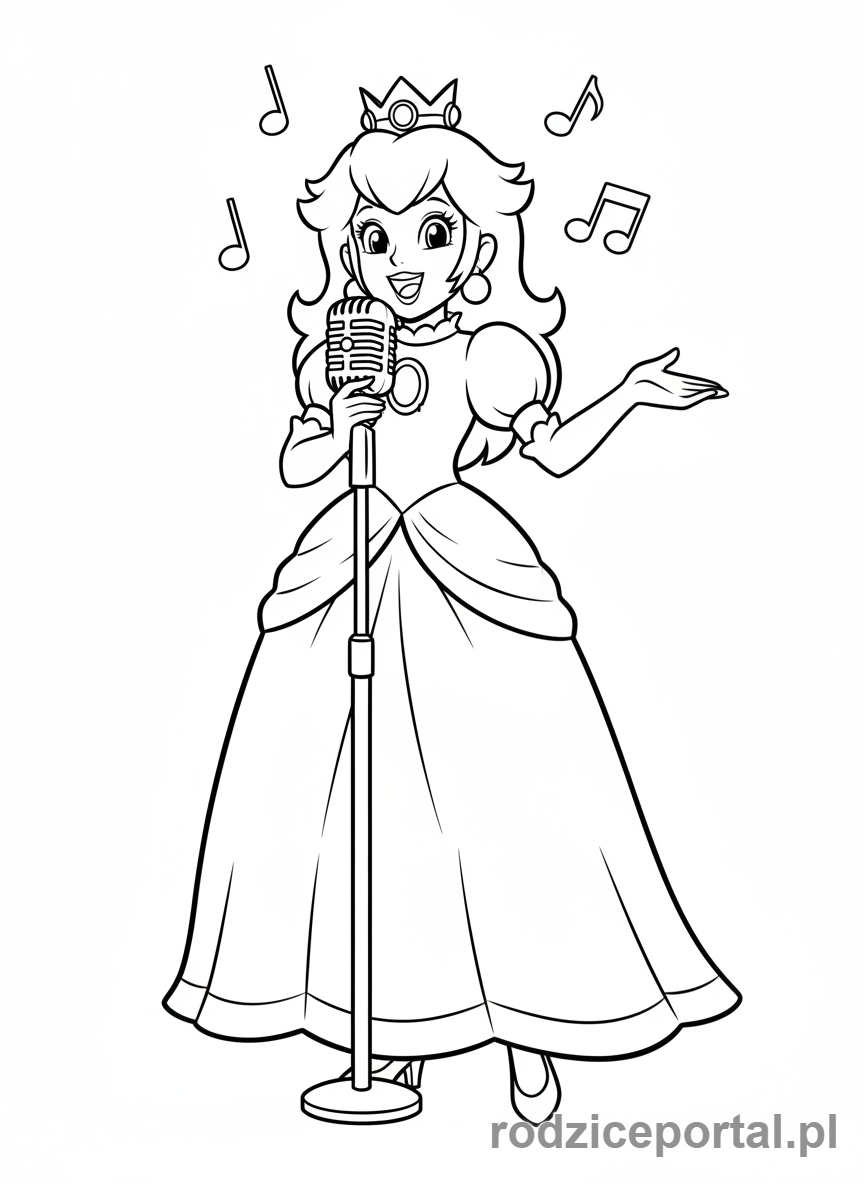 Kolorowanka Super Mario - Księżniczka Peach śpiewająca