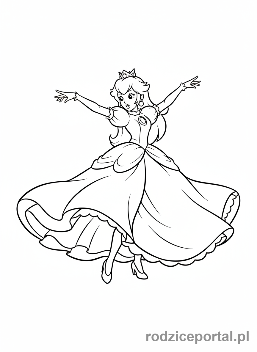 Kolorowanka Super Mario - Księżniczka Peach tańcząca