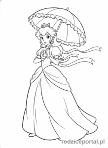 Kolorowanka Super Mario - Księżniczka Peach ze parasolką