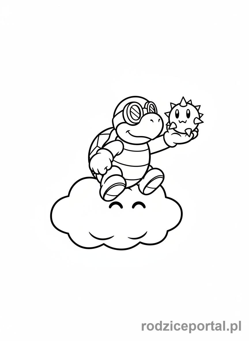 Kolorowanka Super Mario - Lakitu latający z chmurą