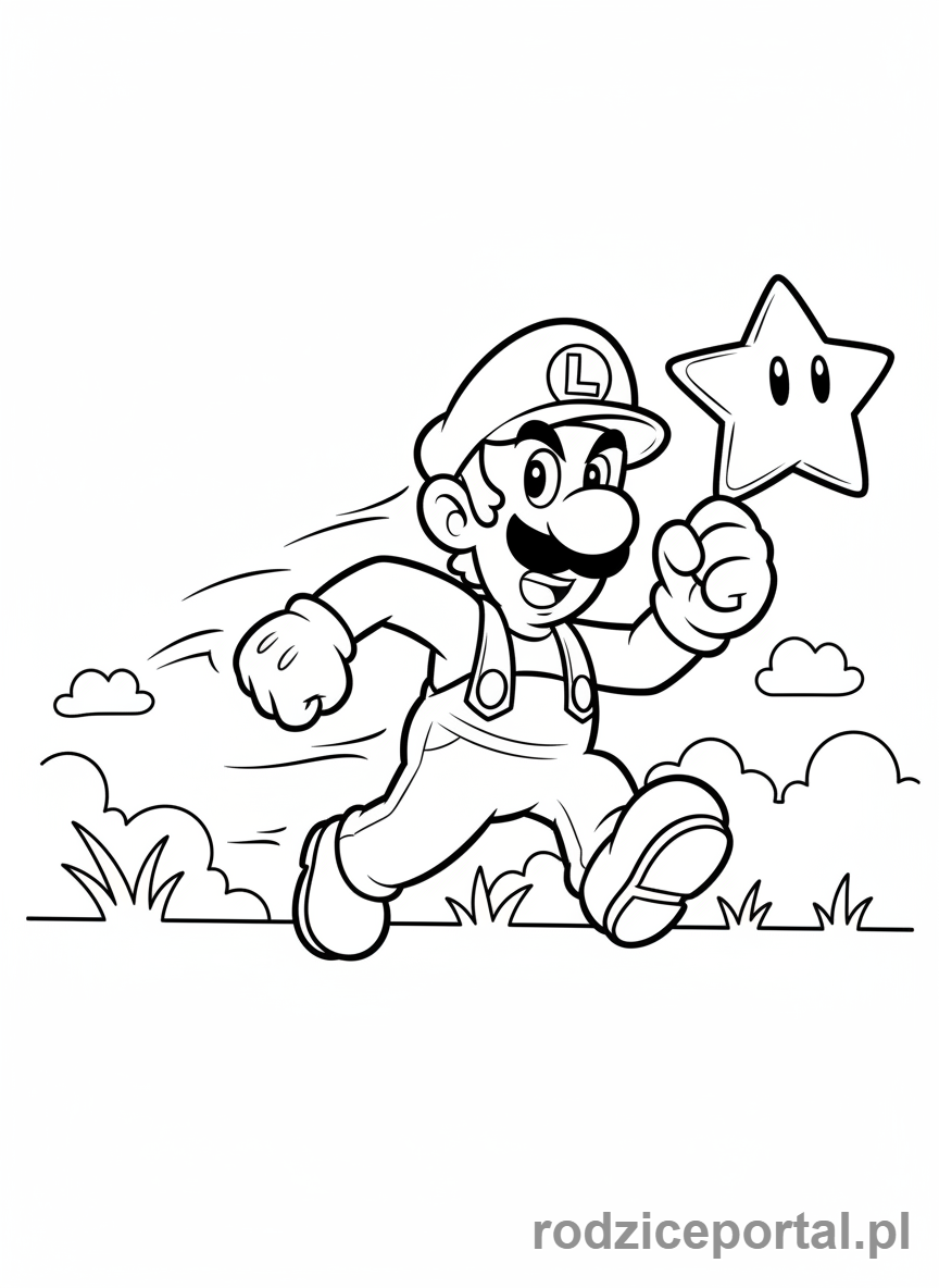 Kolorowanka Super Mario - Luigi biegnący z gwiazdką