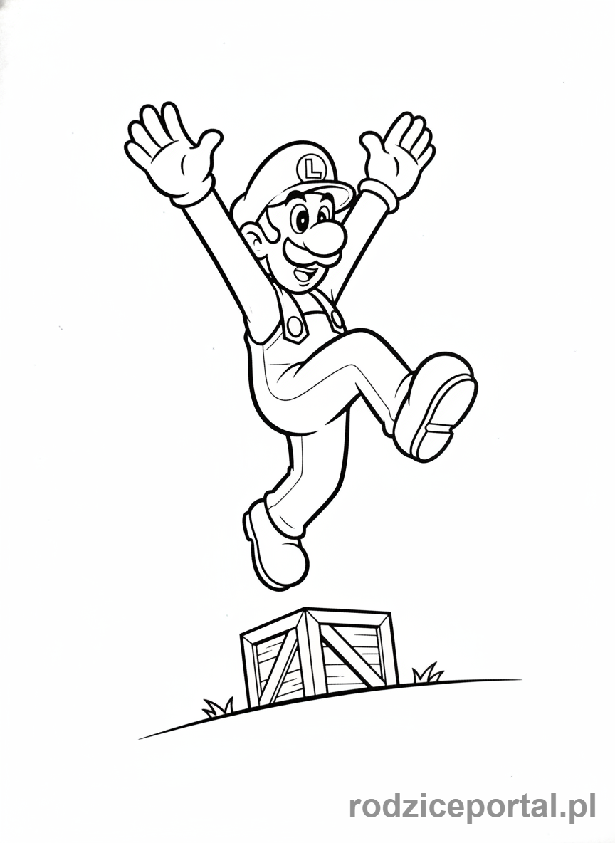 Kolorowanka Super Mario - Luigi skaczący przez przeszkodę